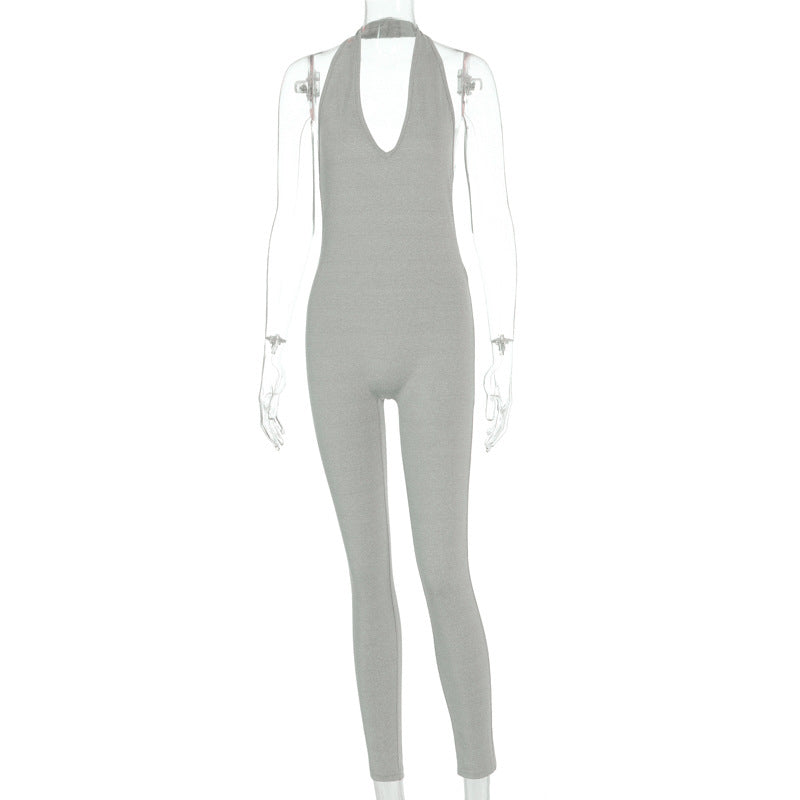 Sports long jumpsuit open neck