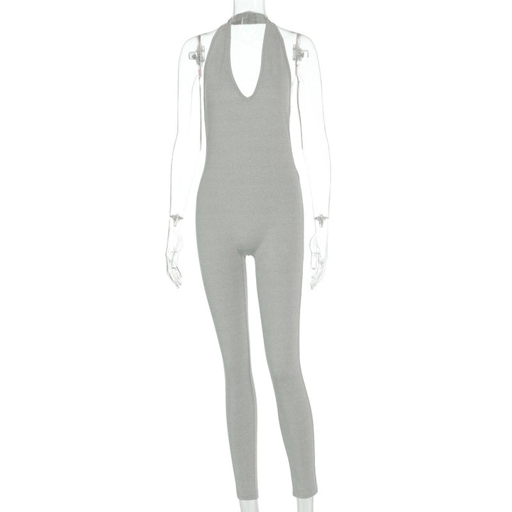 Sports long jumpsuit open neck