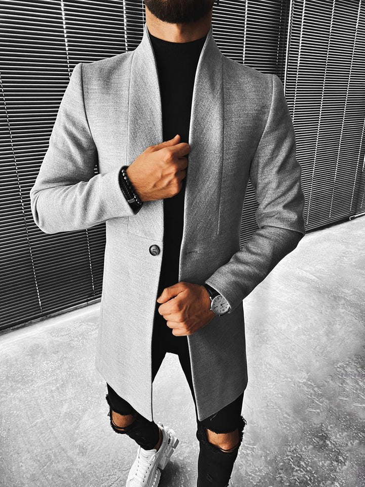 Stand-up Collar Mid-Length Men's Woolen Coat