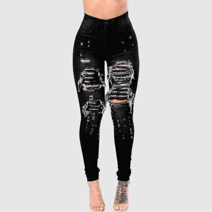 Women's Ripped Washed Denim Pants