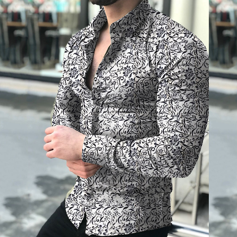 Mens long sleeve Floral musician stage shirt