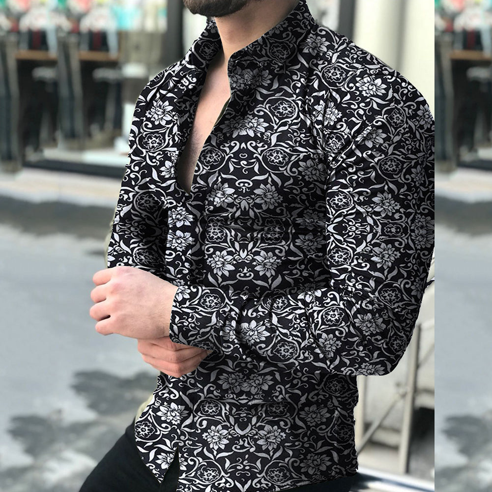 Mens long sleeve Floral musician stage shirt