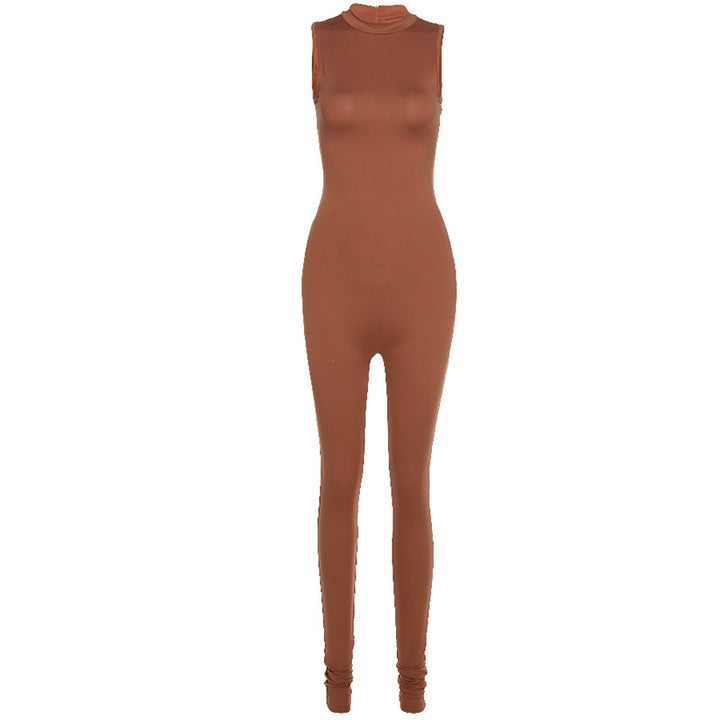 Sports long jumpsuit closed neck