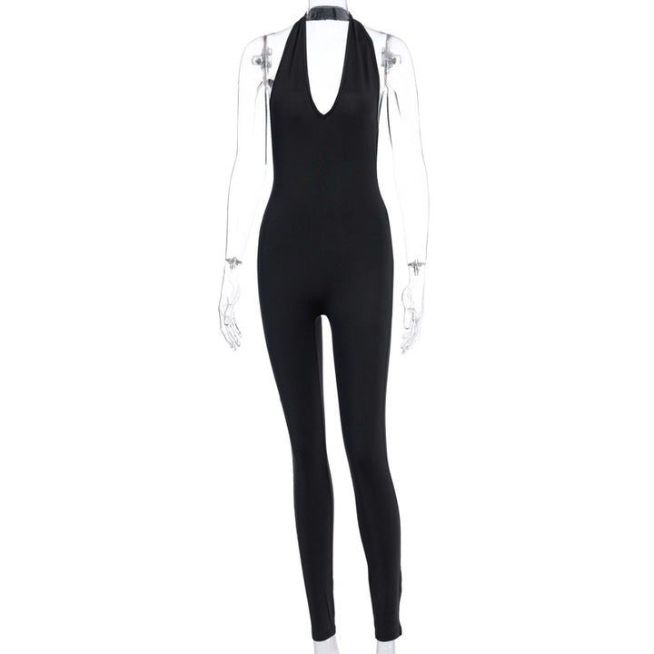 Sports long jumpsuit open neck