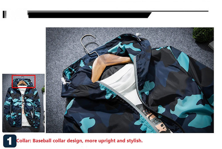 Mens Camouflage Hooded Coat with Zipper
