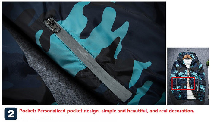 Mens Camouflage Hooded Coat with Zipper