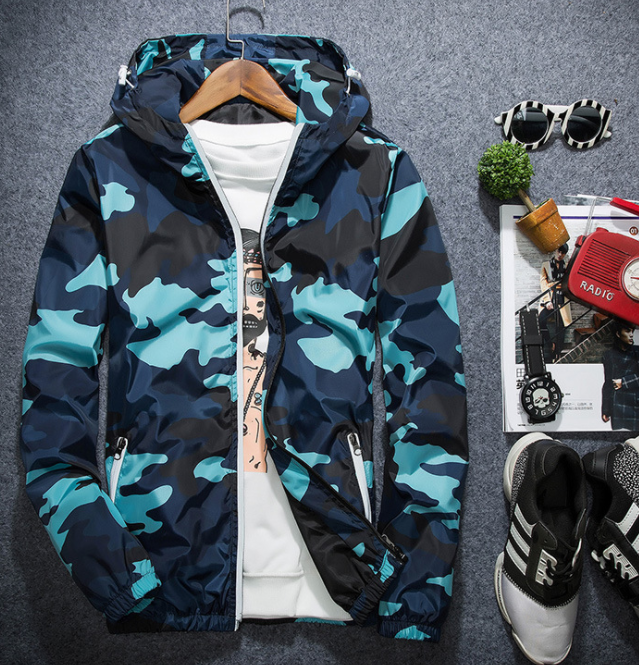 Mens Camouflage Hooded Coat with Zipper