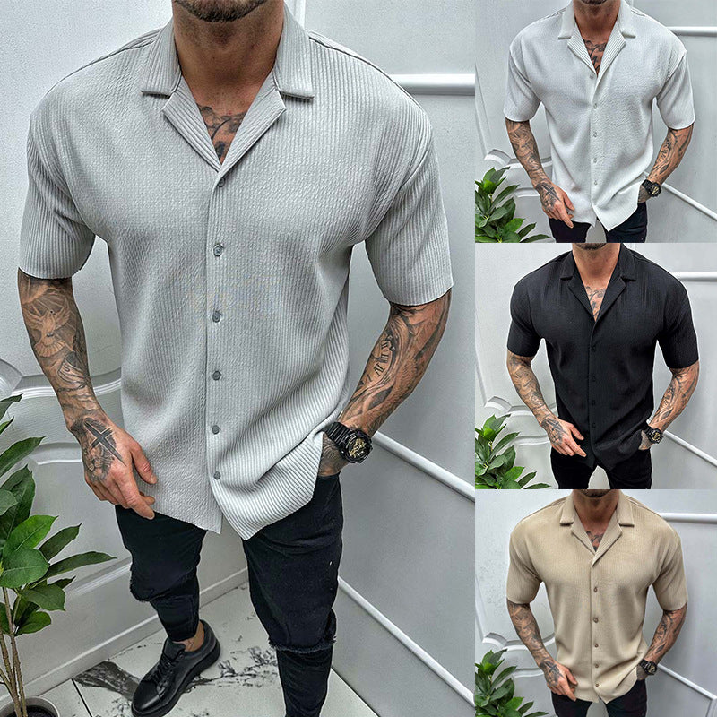 Cardigan Solid Color Short Sleeve Shirt