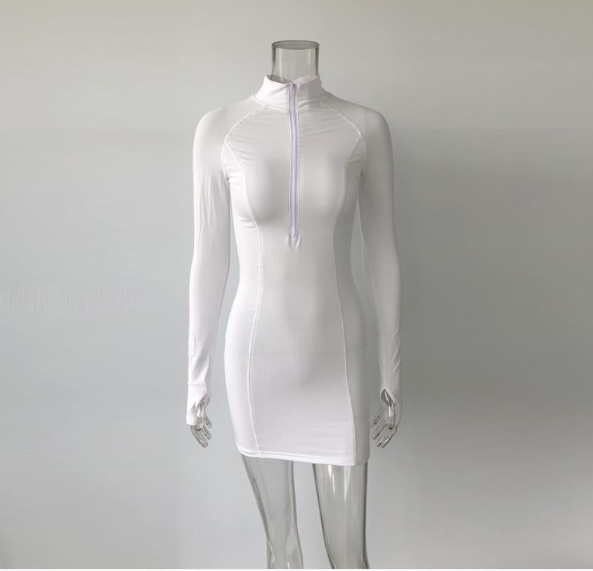 Tight stretch elastic collar long sleeve dress