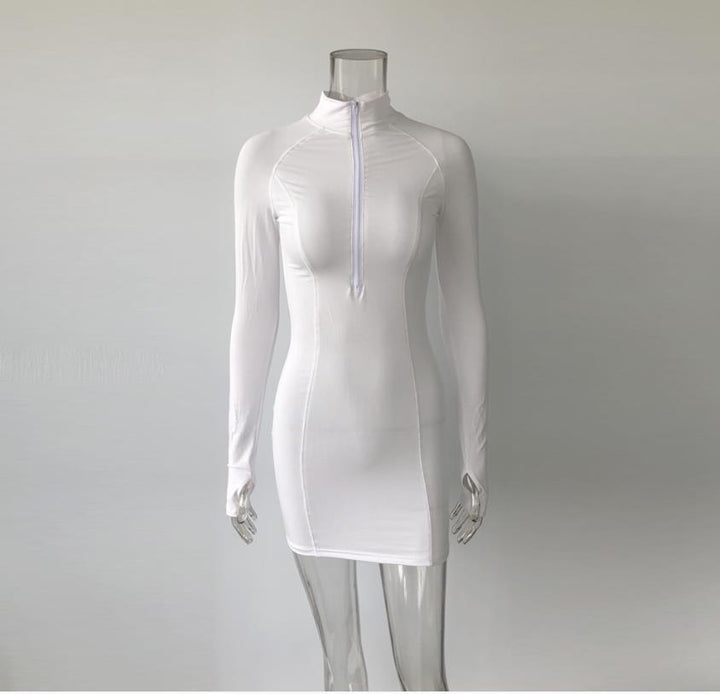 Tight stretch elastic collar long sleeve dress