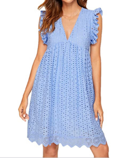 Lace Dress With Pocket - Sleeveless Jacquard Cutout V-Neck