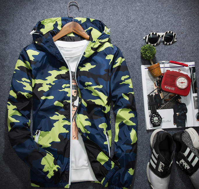 Mens Camouflage Hooded Coat with Zipper