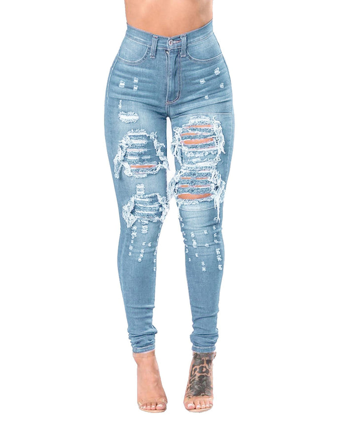 Women's Ripped Washed Denim Pants