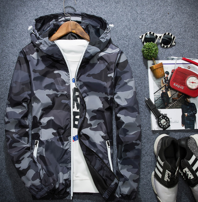 Mens Camouflage Hooded Coat with Zipper