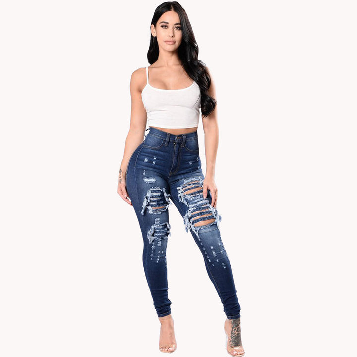 Women's Ripped Washed Denim Pants