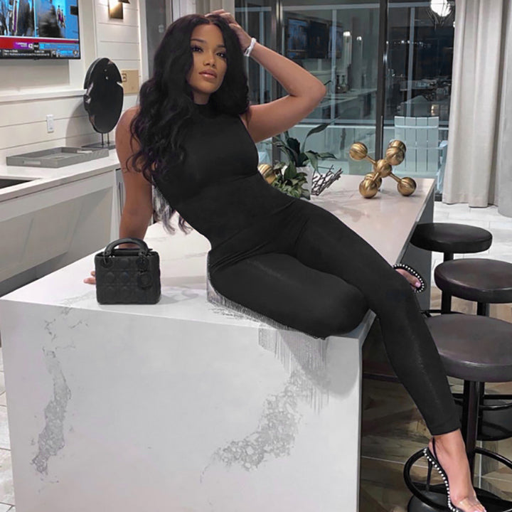 Sports long jumpsuit closed neck