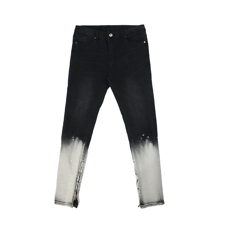 Painted Gradient Side Zip Slim-Fit Jeans