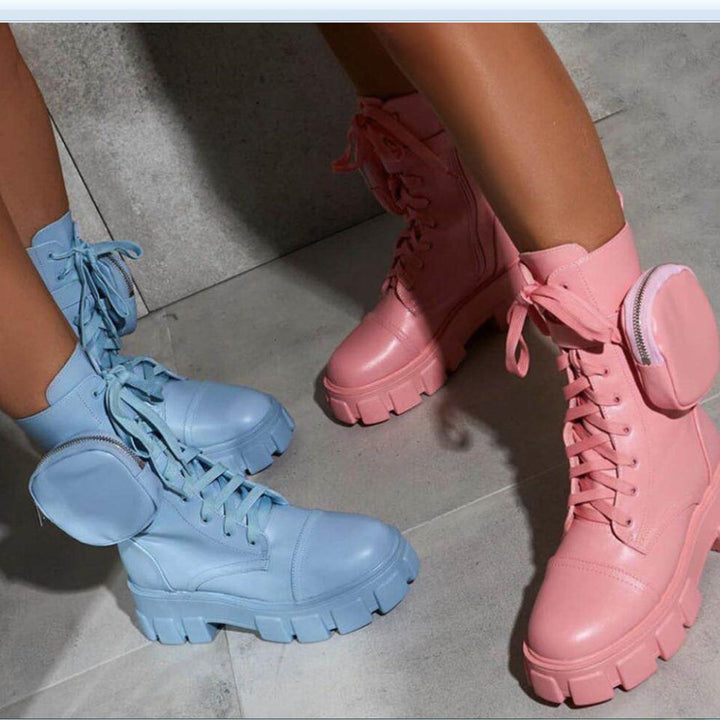 Anime styled thick soled boots with purse
