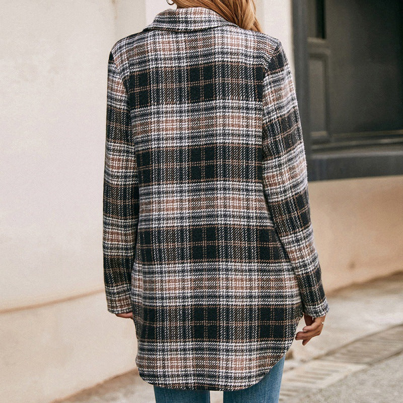 Loose Casual Plush Plaid Shirt Jacket