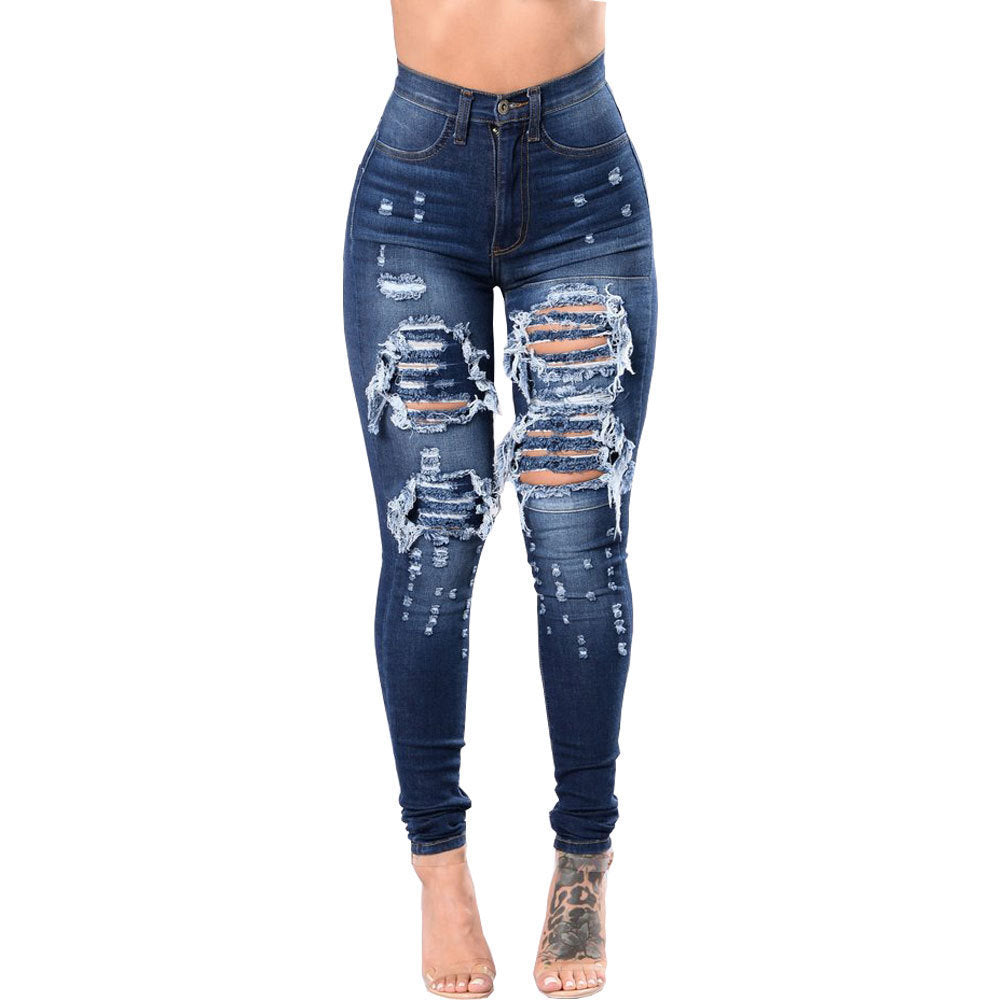 Women's Ripped Washed Denim Pants