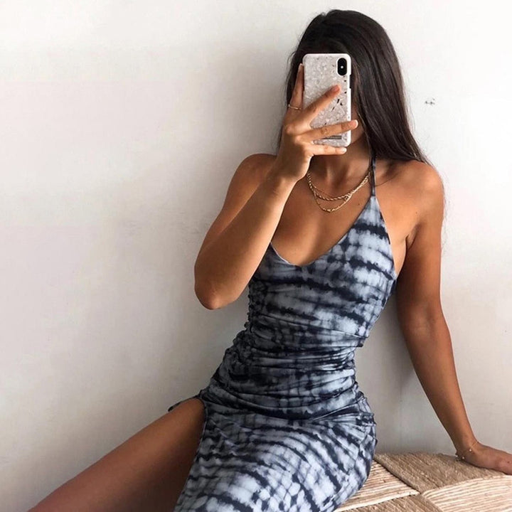 Slim Slit Fashion Printed Slim Ankle-length Maxi Dress