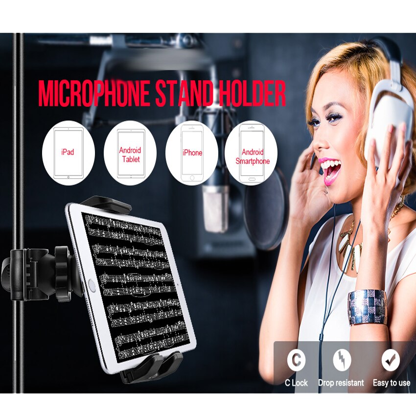 Tablet holder for Microphone stand ABC plastic mobile phone mount for Apple Ipad
