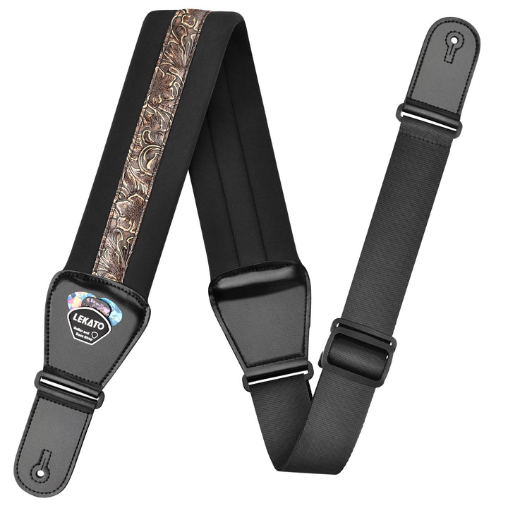 Guitar or Bass Strap with Pick Holder Adjustable Cowhide