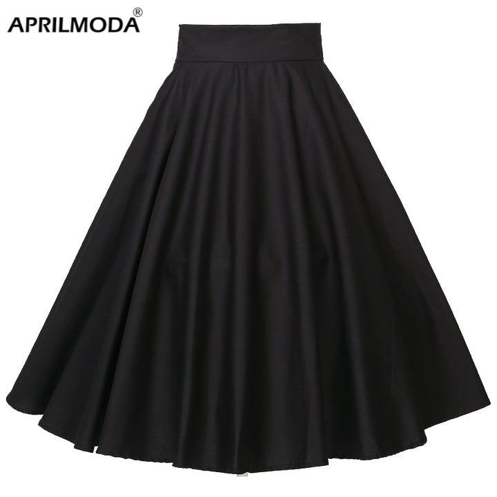 Rockabilly Dance Cotton Midi Skirts Womens