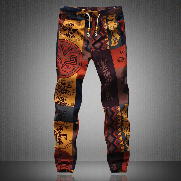 Funky Floral cotton and linen closed foot trousers