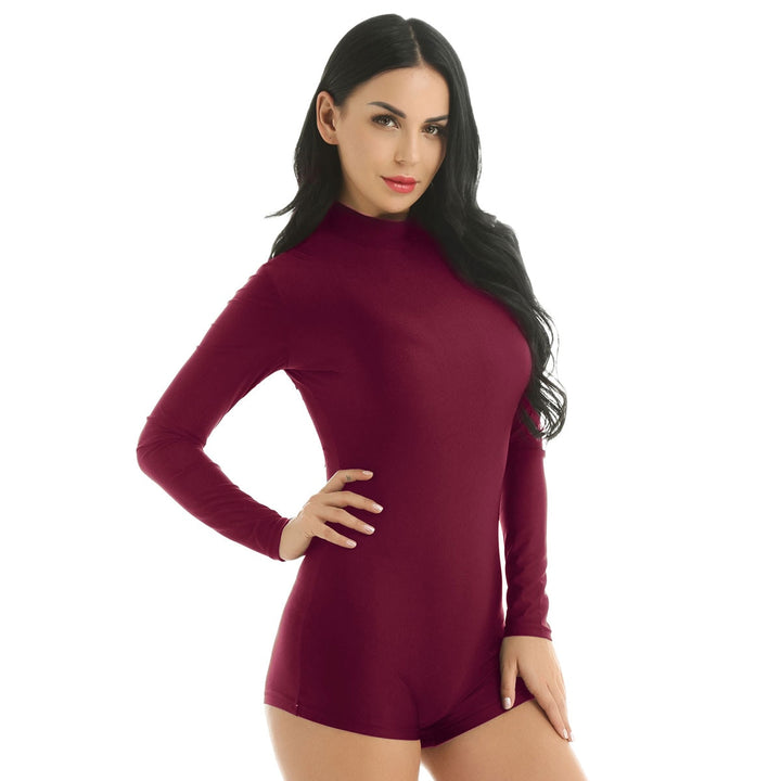Mock Neck Long Sleeve Solid Color Stretchy Ballet Gymnastics Leotard