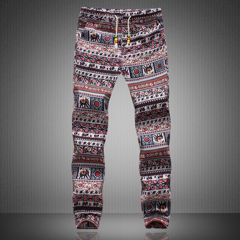 Funky Floral cotton and linen closed foot trousers