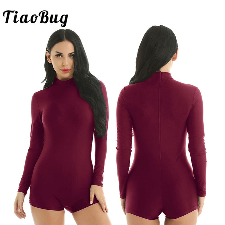 Mock Neck Long Sleeve Solid Color Stretchy Ballet Gymnastics Leotard