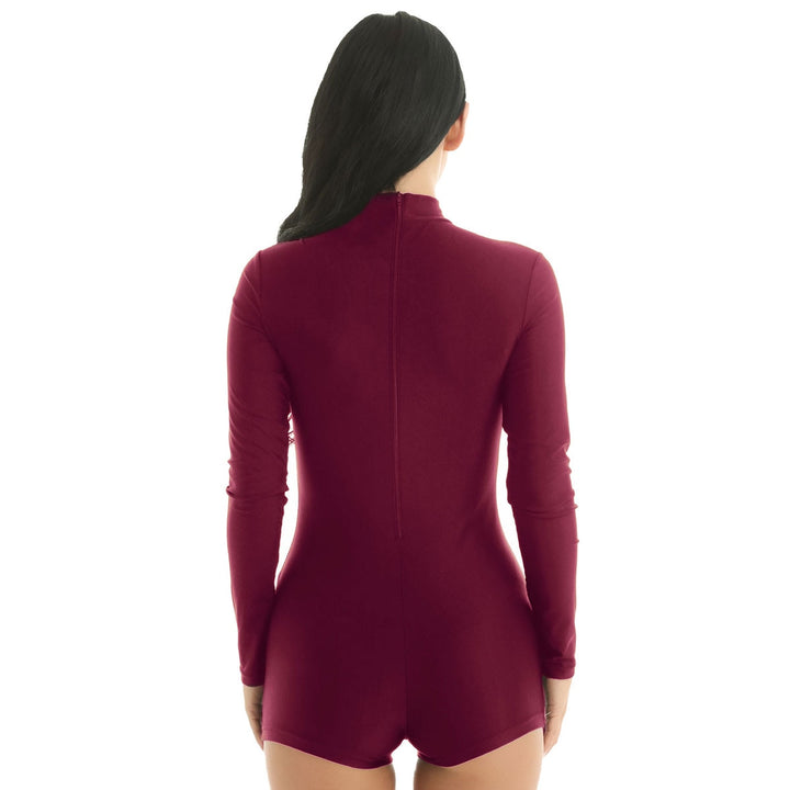 Mock Neck Long Sleeve Solid Color Stretchy Ballet Gymnastics Leotard