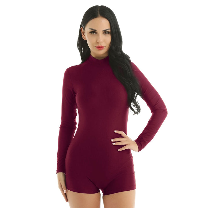 Mock Neck Long Sleeve Solid Color Stretchy Ballet Gymnastics Leotard