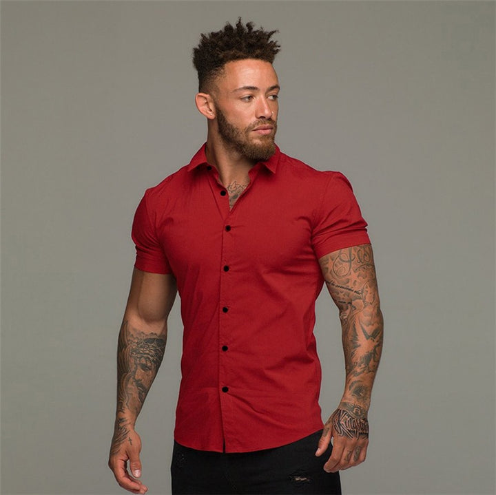 Mens short sleeve musician stage shirt Solid - Super Slim Fit