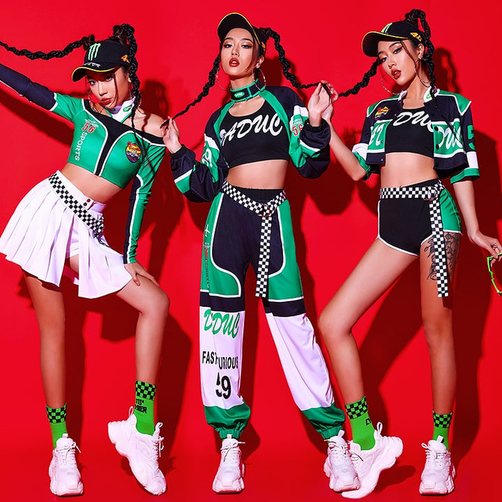 Dance Green Hip Hop Performance Outfits