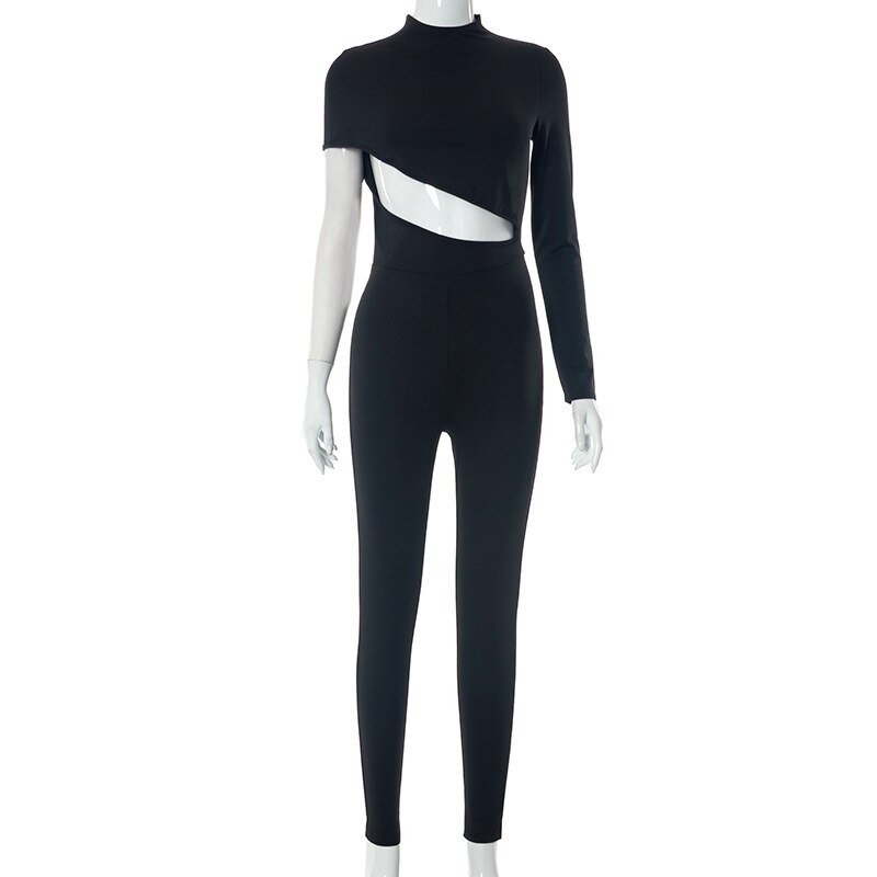Solid Black irregular Hollow Out Long Sleeve