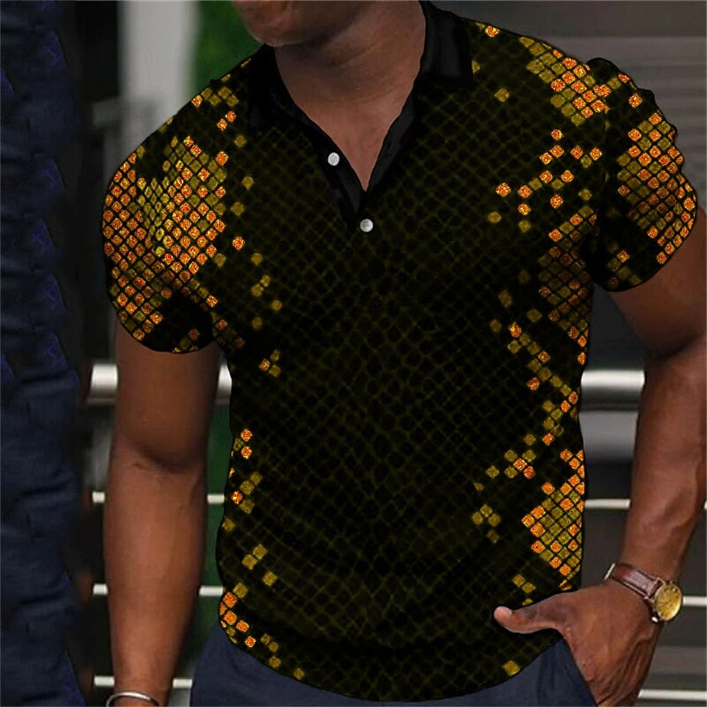 Mens short sleeve musician stage shirt with Fish Scale Print