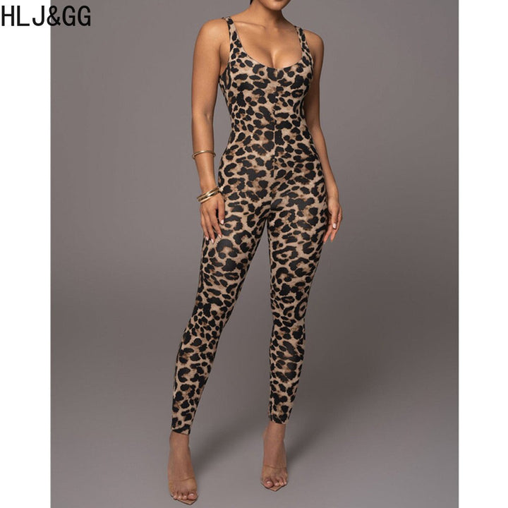 Leopard Printing Bodycon Jumpsuits Women