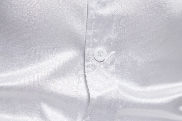 Mens short sleeve White Silk Satin musician stage shirt