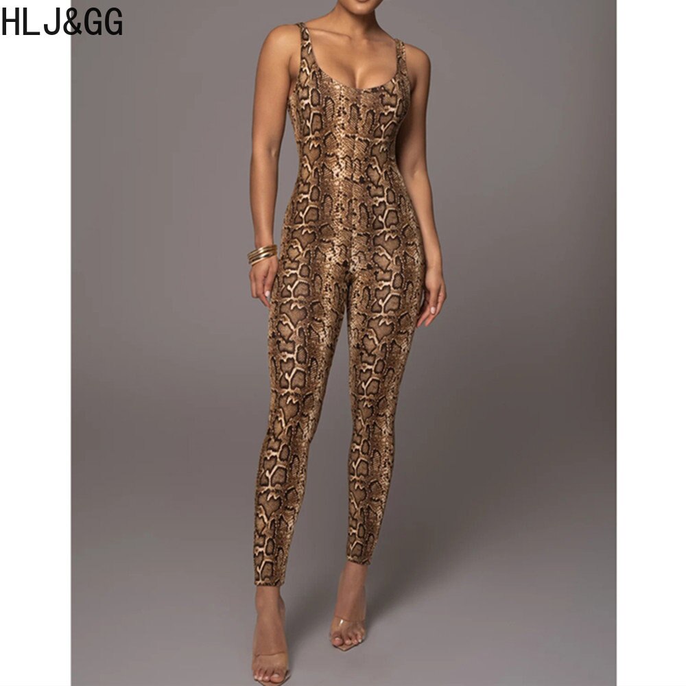 Leopard Printing Bodycon Jumpsuits Women