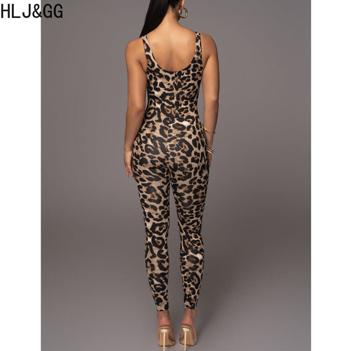 Leopard Printing Bodycon Jumpsuits Women