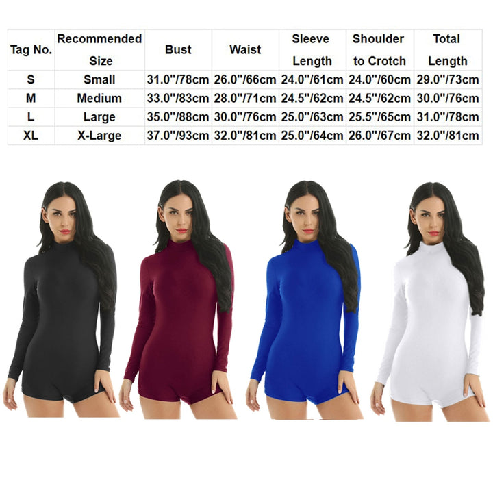 Mock Neck Long Sleeve Solid Color Stretchy Ballet Gymnastics Leotard