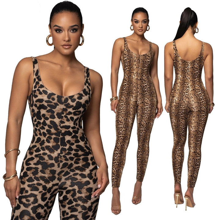 Leopard Printing Bodycon Jumpsuits Women