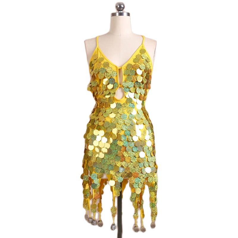 Shiny Sequins Tassel Dress Latin Dance Dress