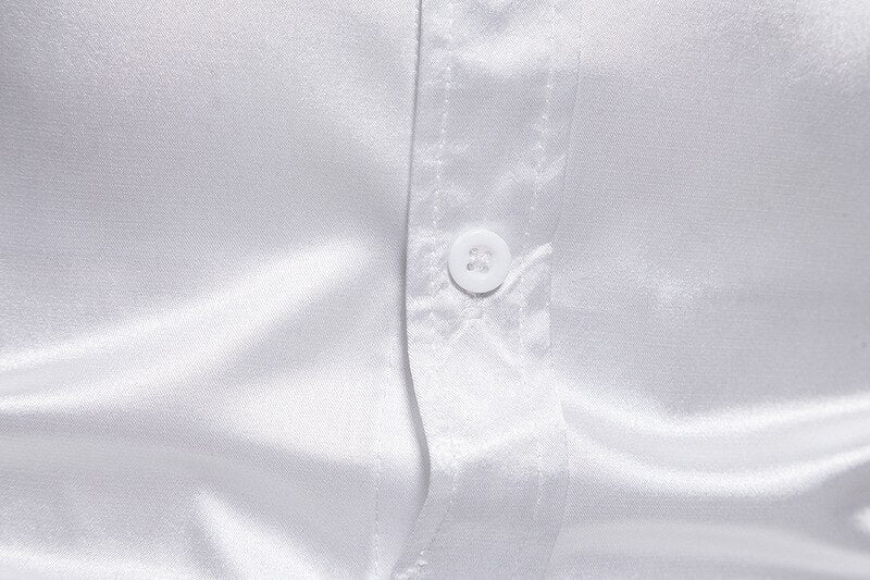 Mens Black Silk Satin short sleeve musician stage shirt