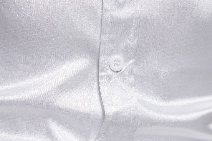Mens Black Silk Satin short sleeve musician stage shirt