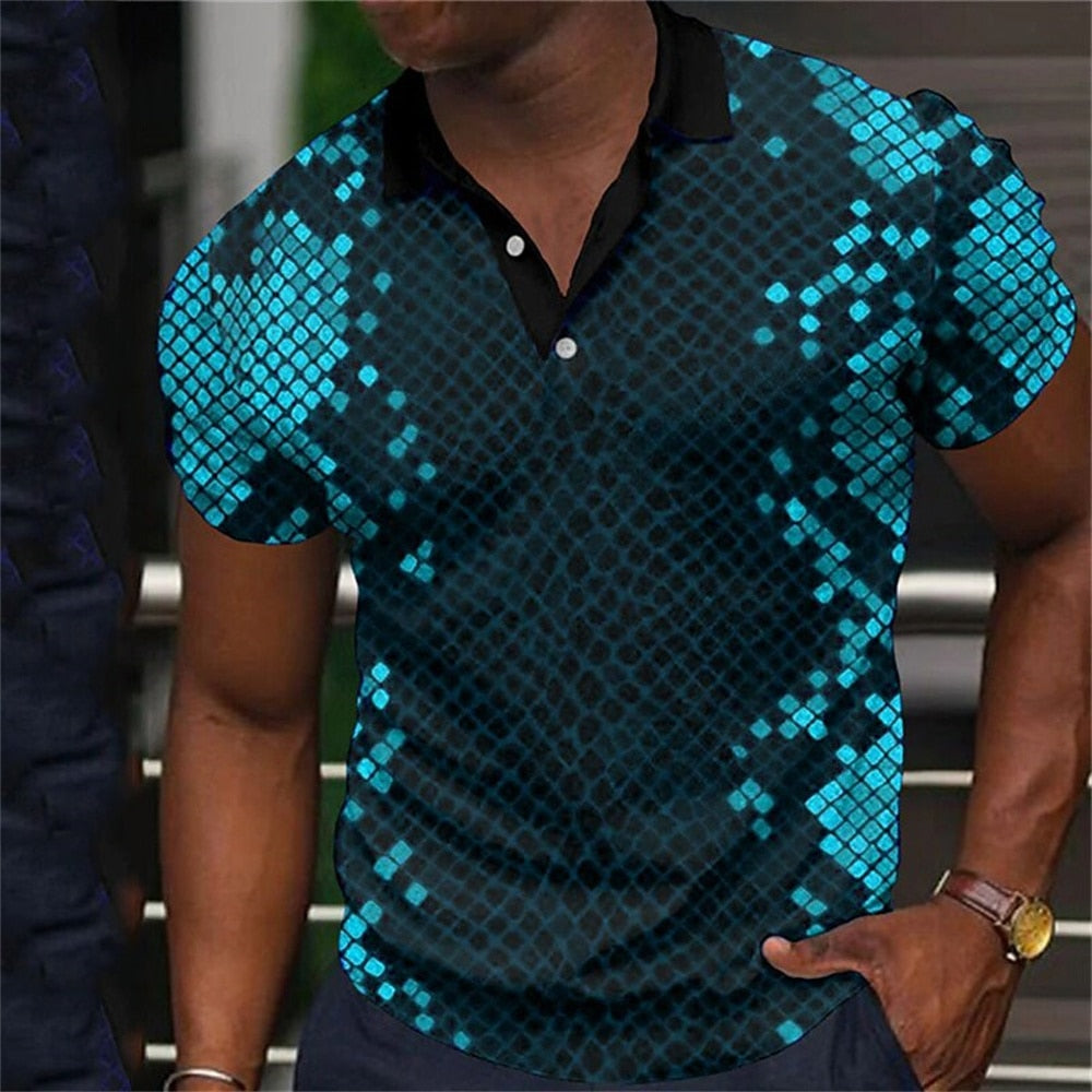 Mens short sleeve musician stage shirt with Fish Scale Print