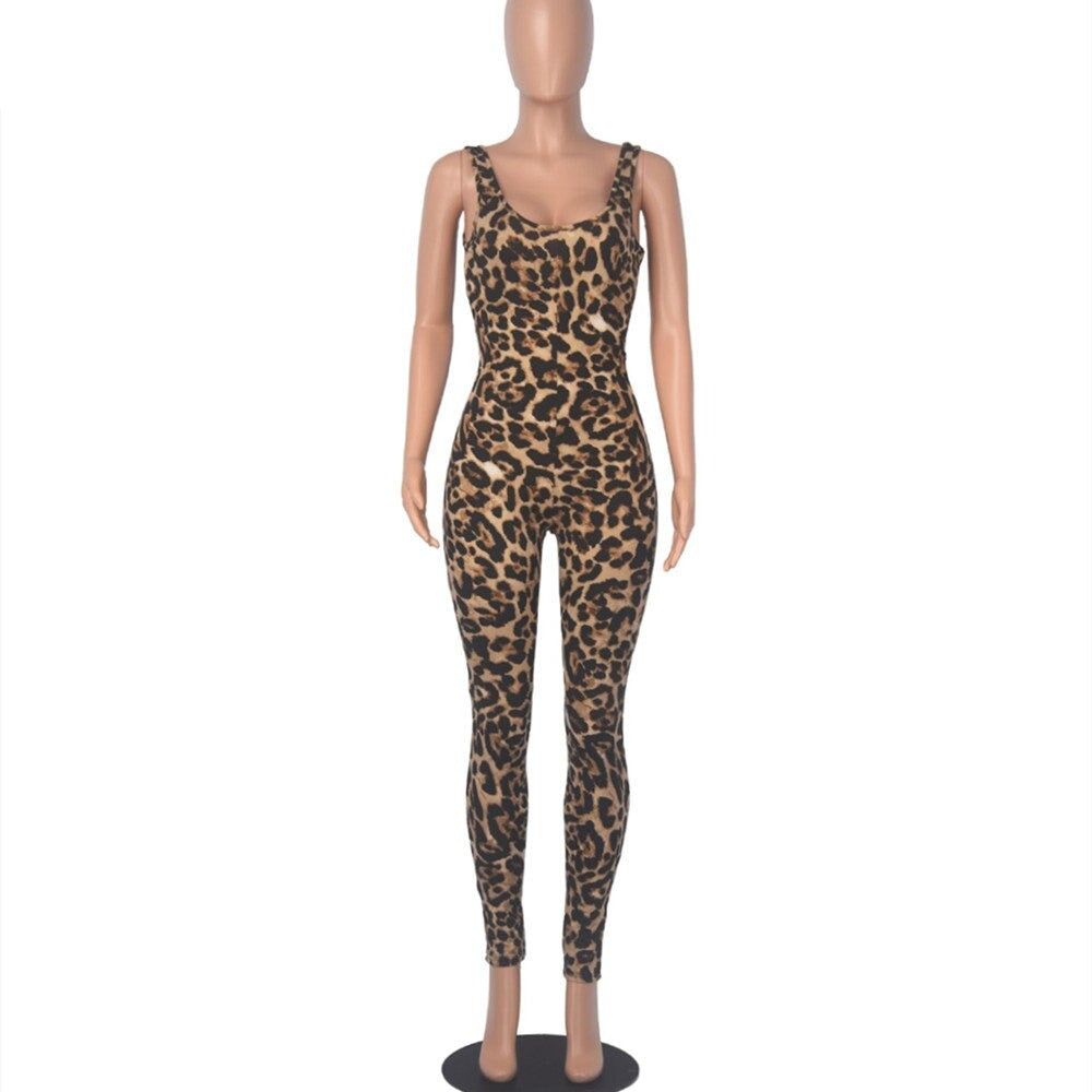 Leopard Printing Bodycon Jumpsuits Women