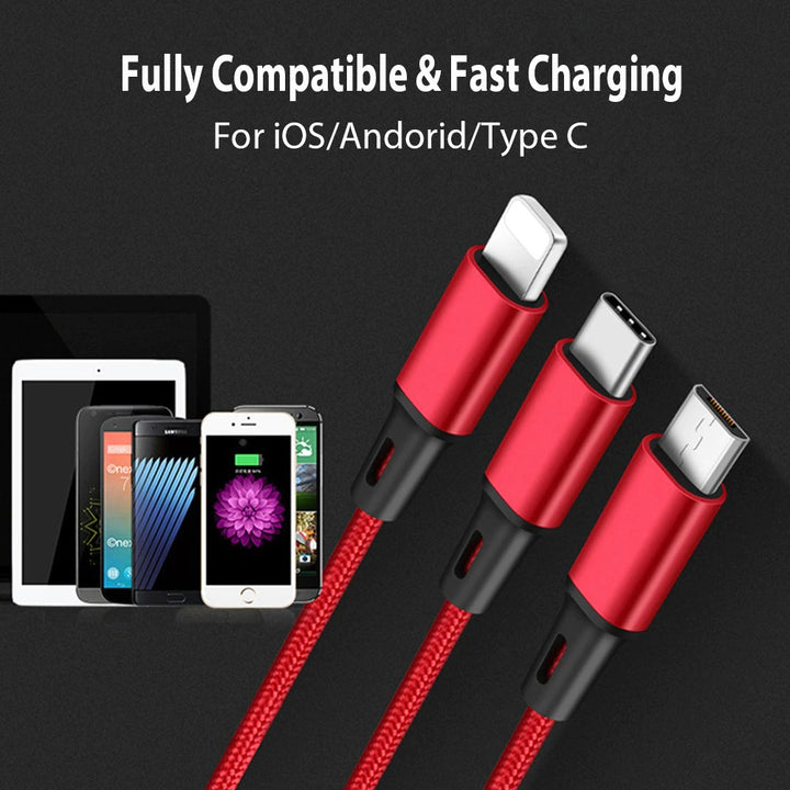 3 In 1 USB Cable For IPhone  Android USB TypeC
